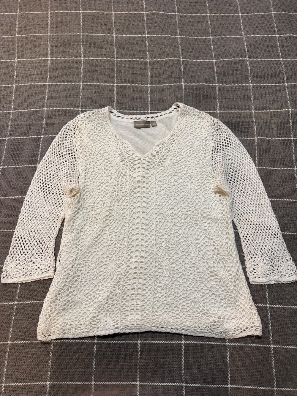 croft & barrow Cream Crochet V-Neck Tunic